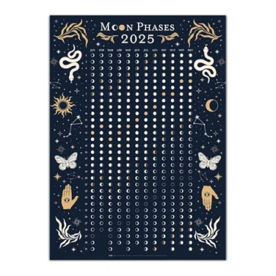 Image of Grupo Erik Moon Calendar 2025 Astral 19.7 x 27.6 inches 50 70 cm Glow In The Dark Phase 2025, Gifts, Moonology, Poster
