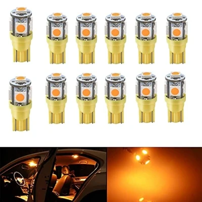 Image of Bynome T10 194 LED Bulb 168 W5W 2825 for Car Interior Lights Dome Map Trunk Light Dashboard License Plate 5050 5SMD (DC12V,Pack of 10) (Yellow)