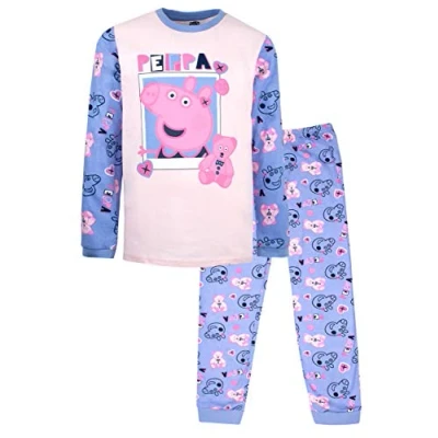 Image of Peppa Pig Official Pyjama Set Age 3 8 Long Sleeve PJs 100% Cotton Dress Up Costume Merchandise Gift for Girls Pink