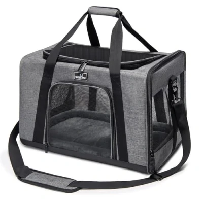 Image of Wakytu Pet Carrier Bag for Small Medium Cats and Dogs, Foldable Cat Travel Bag, Soft Sided Dog with Adequate Ventilation, 3 Entrance, Locking Safety Zippers