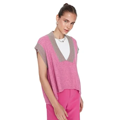 Image of Trendyol Women Regular Basic V Neck Knitwear Sweater Pink