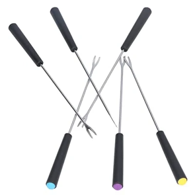 Image of Stainless Steel Forks, 6Pcs Easy To Hold Safe Durable Fondue Forks Set for Chocolate Cake Cheese Fondue, Pot with Heat Resistant Handle