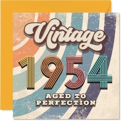Image of 71st Birthday Card for Men Women Vintage 1954 Aged To Perfection Happy 71 Cards Nanny Uncle Auntie Cousin Grandma Dad, 145mm Bday Greeting
