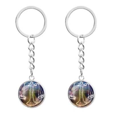 Image of LT Easiyl 2pcs Zodiac Nightlight Keychains 12 Constellations Luminous Keychain Keyring Glass Sphere Constellation Key Chain for Men Women, Libra