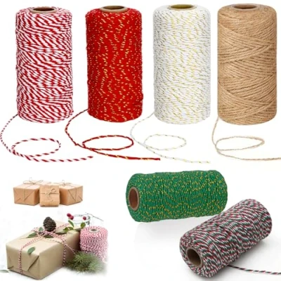 Image of 6 Rolls Christmas String for Gift Wrapping, Butchers Twine String, 2mm 600M Red and White Durable Crafts, Bakers Twine, Wrapping DIY Craft Decoration Rope