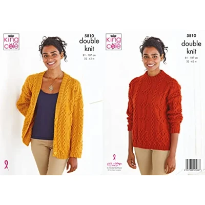 Image of King Cole 5810 Knitting Pattern Womens Cardigan and Sweater in Merino DK