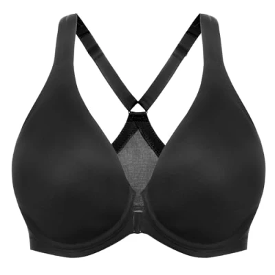 Image of MELENECA Women&#039;s Racerback Front Fastening Bras Plunge Unlined Full Coverage Seamless Underwire Bra Black 44DD