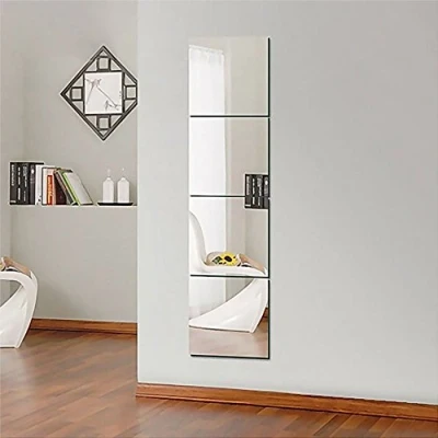 Image of 4PC Wall Mirror Tile Sticker Square Self Adhesive Room Decor 30CM Acrylic Sheet Toilet