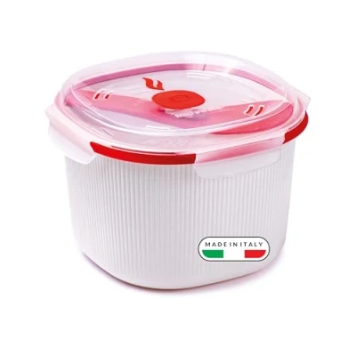 Image of Snips Microwave Rice Cooker For Rice, Grains and Vegetables steamer, 2.70 litres 20.5 x 14.5 cm Microwave, White red 100% Made in Italy 0% BPA