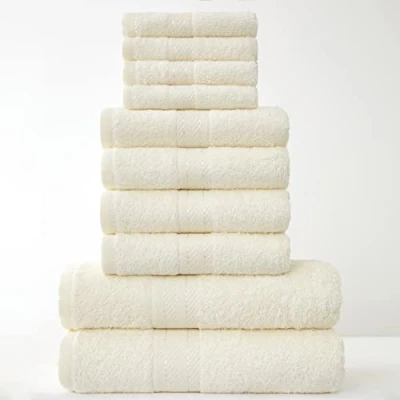 Image of Lions Towels Family Bale Set 10 Piece 100% Egyptian Cotton, 4x Face Hand 2x Bath Towel, Premium Quality Highly Water Absorbent Bathroom Accessories, Machine Washable, Cream Standard,544692