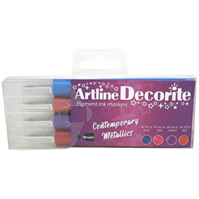 Image of Artline &#039;Decorite&#039; Contemporary Metallics Brush Marker Pens for Card, Glass, Metal and Plastic