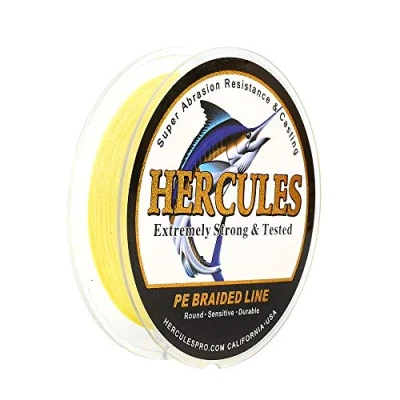 Image of Hercules Super Strong 300M 328 Yards Braided Fishing Line 50 LB Test for Saltwater Freshwater PE Braid Fish Lines 4 Strands Yellow, 50LB (22.7KG), 0.37MM