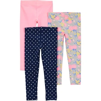 Image of Simple Joys by Carter&#039;s Girls&#039; 3 Pack Leggings, Grey Floral/Navy Dots/Pink, 5 Years (Pack of 3)