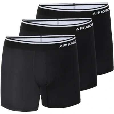 Image of FM London (3 Pack) Micromodal Men&#039;s Boxers Soft Anti Chafe with Contoured Pouch Suitable for Sports &amp; Everyday Wear Moisture Wicking, Tag Free, Breathable Underwear, Black, S
