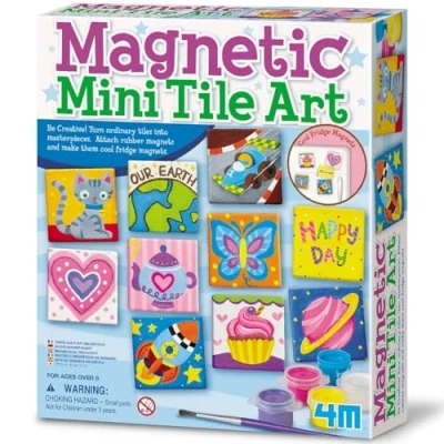 Image of 4M 4563 Magnetic Mini Tile Art DIY Paint Arts &amp; Crafts Magnet Kit for Kids Fridge, Locker, Party Favors, Craft Project Gifts Boys Girls