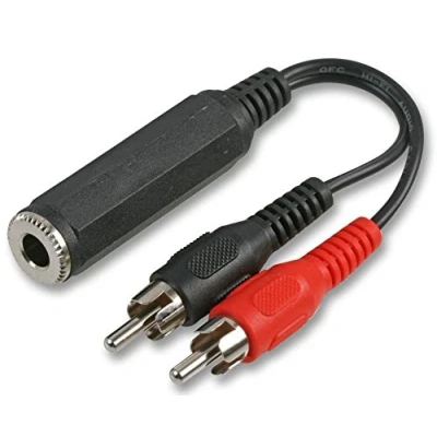 Image of PRO SIGNAL PSG03099 6.35mm (1/4&quot;) Stereo Jack Socket to 2x Phono (RCA) Plugs, 500m Black
