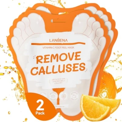 Image of LANBENA Vitamin C Foot Peeling Mask, Mask for Dry Cracked Feet, Exfoliator Peel Off Calluses Dead Skin Callus Remover, Repair Rough Heels &amp; Get a Baby Soft Feet Men and Women(2 Pairs)