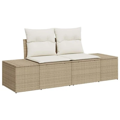 Image of vidaXL 2 Seater Garden Sofa with Storage &amp; Cushions Beige Poly Rattan