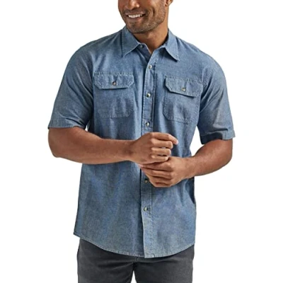 Image of Wrangler Authentics Men&#039;s short Button Down Shirt, Dark Chambray, 3XL UK