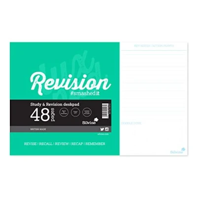 Image of Silvine Luxpad Gluebound Revision and Study Desk Pad with 48 Printed Pages. Size 360 x 230mm, White