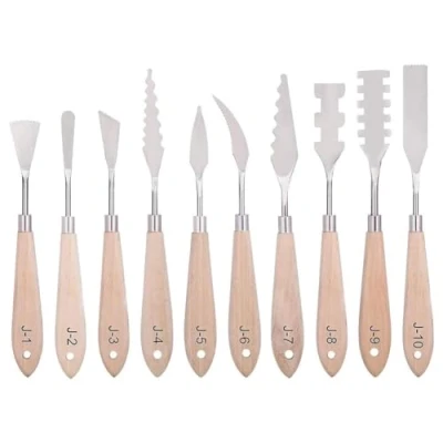 Image of Naugan Paint Knife Set 10Pcs Stainless Steel Spatula Palette Painting Tools Metal Knives Wood Handle