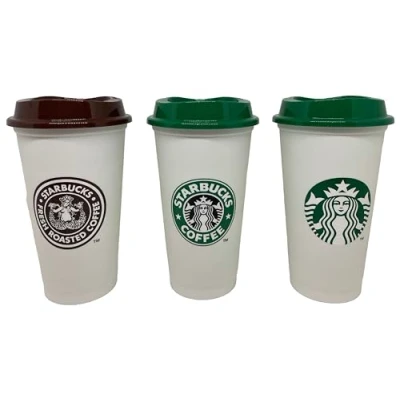 Image of STARBUCKS Heritage Reusable Plastic Travel Cups Limited Edition Set of 3 Mug/Cup/Tumbler Grande Medium, 16oz 473mlhot