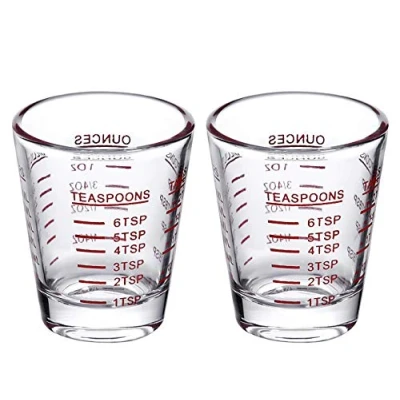 Image of Shot Glasses Measuring Cup Round Liquid Heavy Glass Espresso 1 OZ 4 Features (2Pack Red 30ml)
