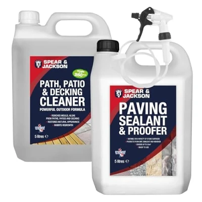 Image of Spear and Jackson Path Patio Decking Cleaner 5L Concentrate Paving sealant Proofer 1 x Long Hose Trigger