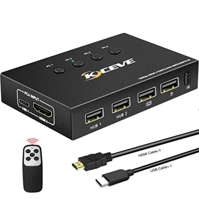 Image of KVM Switch HDMI 4 Port 4K@60Hz,MLEEDA USB for Computers Share Keyboard Mouse Printer and one HD Monitor,No Power Required,with Remote Control 5 Cables