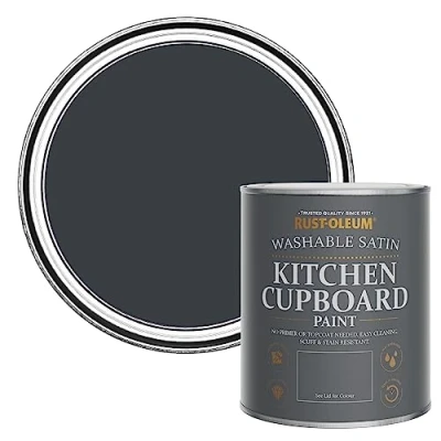 Image of Rust Oleum Grey Scrubbable Kitchen Cupboard Paint in Satin Finish Anthracite (RAL 7016) 750ml