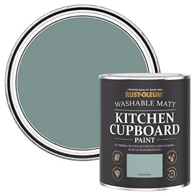 Image of Rust Oleum Blue Kitchen Cupboard Paint in Matt Finish Coastal 750ml