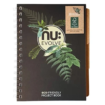 Image of Nu Notebooks Evolve Range Recycled Notebook A5 Project Book Wirebound Stationery Professional Notepad 150 Pages, Black
