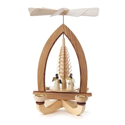 Image of DREGENO Seiffen Wooden Pyramid with Angel for Candles, Natural, 19 x 25 cm