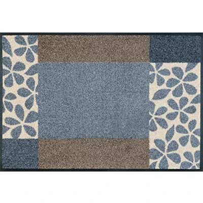 Image of wash+dry Doormat with Florita Grey Design (Can be Washed), Polyester, grey, 50 x 70 cm
