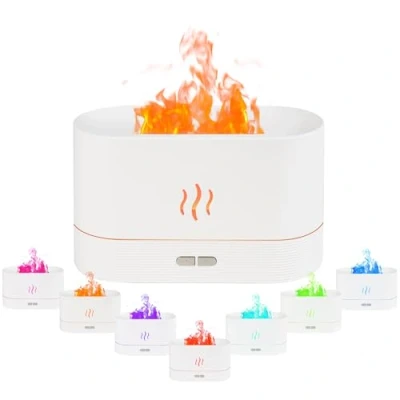 Image of Albert Austin Flame Diffuser Humidifier Essential Oil 180ml Aromatherapy with Auto Off Function Silent Operation 7 Colour Changing LED Lights for Home Office Bedroom (WHITE)
