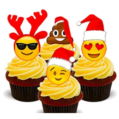 Image of Made4You Christmas Emoji Edible Cupcake Toppers Stand up Wafer Cake Decorations (Pack of 12)