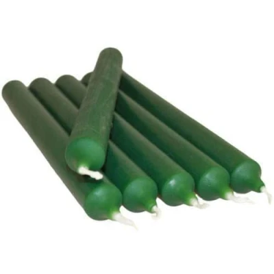 Image of REQUISITE NEEDS Pack of 10 x Colourful Paraffin Wax Dinner Stick Candles (Dark Green)