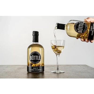 Image of Bottle Bar and Shop: Dirty Vodka Martini Pre Mixed, Ready to Drink, Serve (British Vodka, British Vermouth, Olive Brine 20% abv), 50cl, Vegan Friendly, Made, Small Batched
