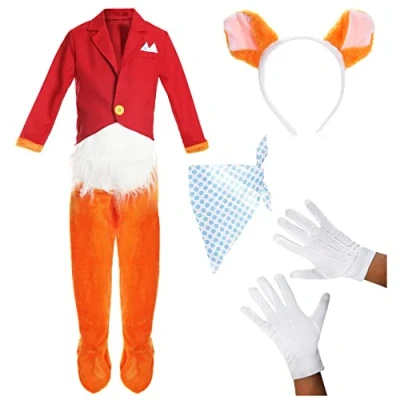 Image of Mr Fox Costume For Kids Small Fantastic World Book Day/Book Week Coat With Attached Tail + Cravat Pinafore Trousers Shirt Front Gloves Ears