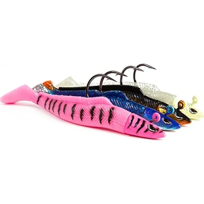 Image of FLADEN Fishing 4 Pack Conrad Assorted Saltwater Sandeel Imitation Softbait Lures with Jig Heads 25g / 14cm Single Hook Quality Soft Bait Lure [20 88125]