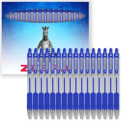 Image of Zebra Pen Z Grip Retractable Ballpoint Pens 1.0mm Nib Pack of 16 In Cardboard Gift Box School, Writing, Work, Office (Blue)