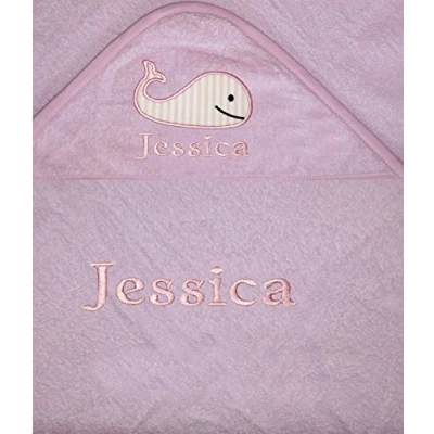 Image of Girls Personalised Whale 100% Cotton Hooded Bath Towel. (Pink)