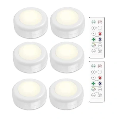 Image of LED spot RGB battery with remote control, 16 colors night light, operated cabinet lights, lighting dimmable staircase 6 pieces