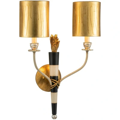 Image of Flambeau 2 Light Indoor Candle Wall Black, Gold with Shades, E14