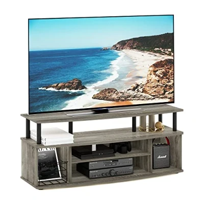 Image of Furinno Large Entertainment Center Hold up to 55 in TV, Wood, French Oak/Black, 40.1 (D) x 119.9 (W) 49.8 (H) cm