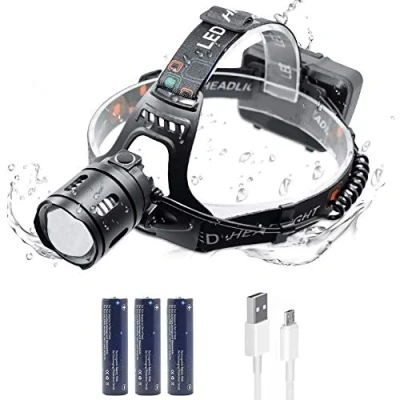 Image of LULUWA Head Torch 2000 &amp; 5000 Lumen Zoomable Rechargeable LED Headlamp Headlight Flashlight Waterproof Adjustable Perfect for Running Walking The Dog Camping Reading (5000 Lumen)