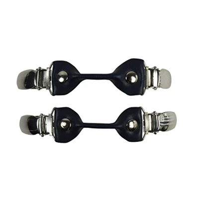 Image of Olata Women&#039;s Elasticated Leather Cinch Clips for Tops, Dresses and Cardigans Pack of Two. Dark Blue