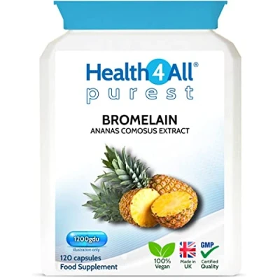 Image of Health4All Bromelain 1200gdu per Capsule 120 Capsules High Strength 2500GDU/g Pure Proteolytic Enzyme Pineapple Extract for Inflammation, Swelling and Digestion (not Tablets)