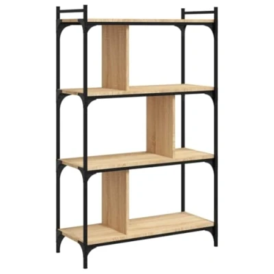 Image of vidaXL 3 Tier Bookcase Sonoma Oak and Metal, Engineered Wood with Adjustable Feet for Living Room Bedroom, Industrial Style Bookshelf
