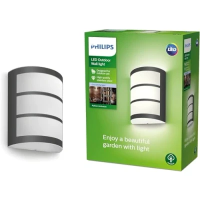 Image of PHILIPS LED Python Outdoor 6W Wall Light [Cool White Anthracite Grey] Water Resistant IP44, for Garden, Patio and Terrace Lighting.